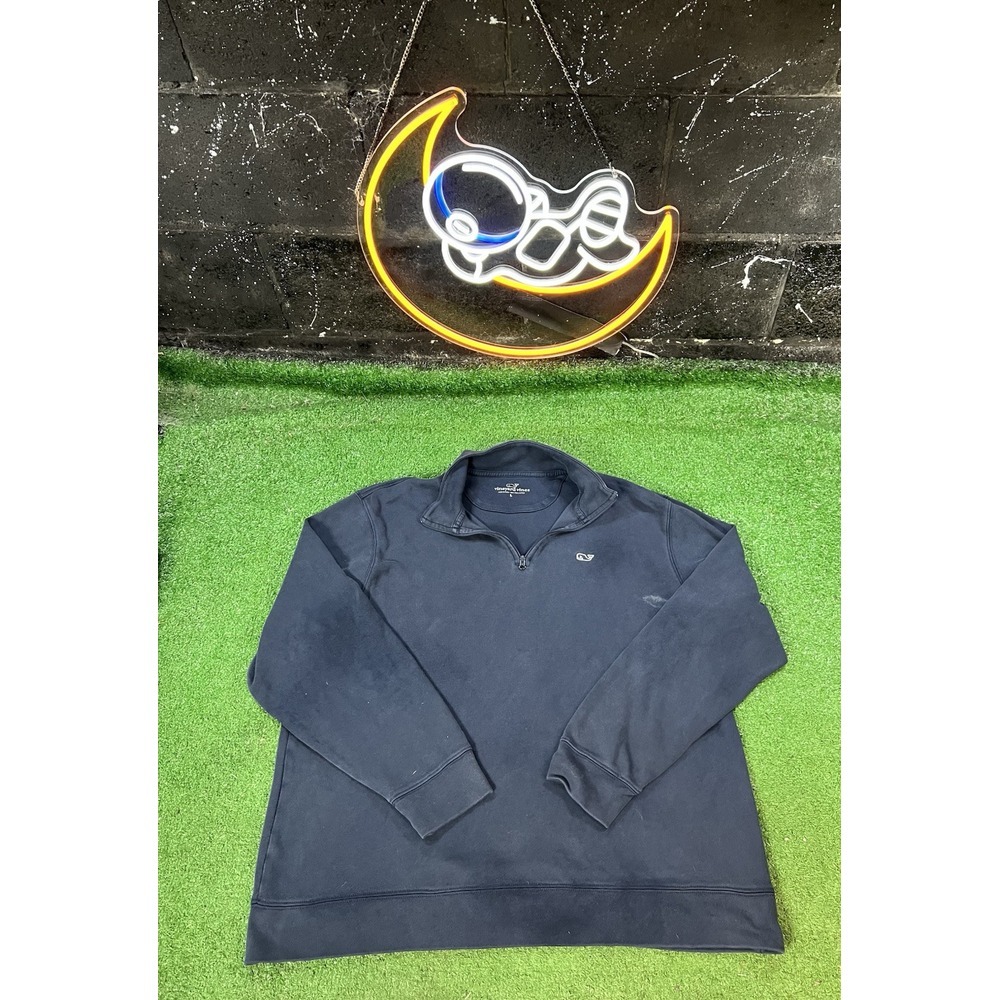 Vineyard Vines Mens Cotton 1/4 Zip Pullover Sweater Navy Blue Size Large